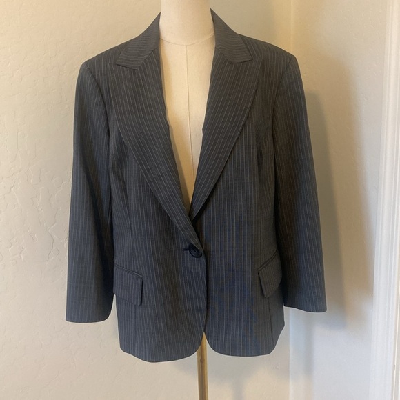 Lafayette 148 New York Striped Blazer Jacket - 100% Wool - size 16 - Picture 1 of 7
